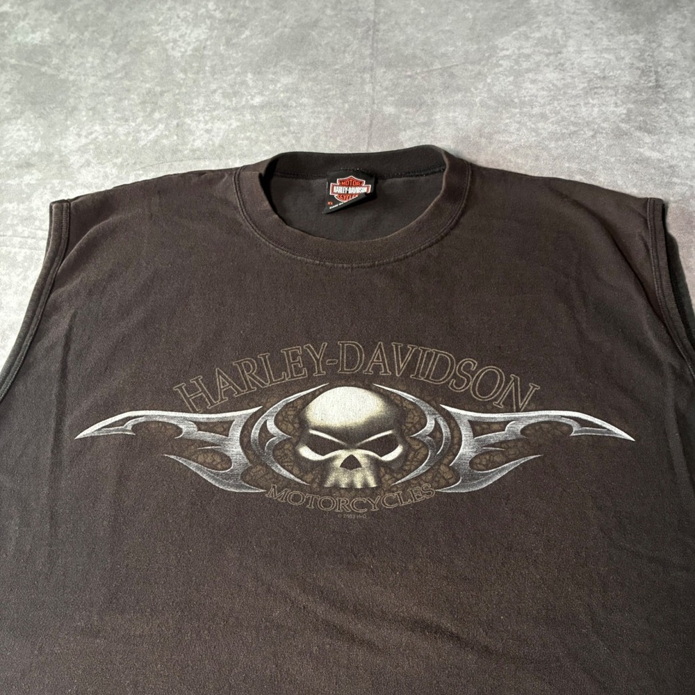 Vintage Harley-Davidson Macon GA Skull Sleeveless T-Shirt faded Black XL 2001